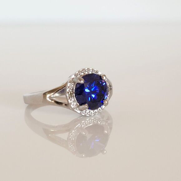 Tanzanite Simulated CZ Halo Ring Size 7-3/4 - Picture 4 of 10